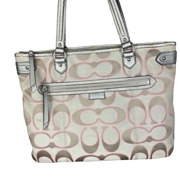 Coach Daisy Outline Signature Metallic Emma Tote Shoulder Bag Womens Logo Zipper - Picture 1 of 12